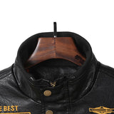 Men's Embroidered Leather Motorcycle Jacket 14858749U