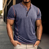 Men's Color Block Henley Neck Short Sleeve T-Shirt 41213439Y