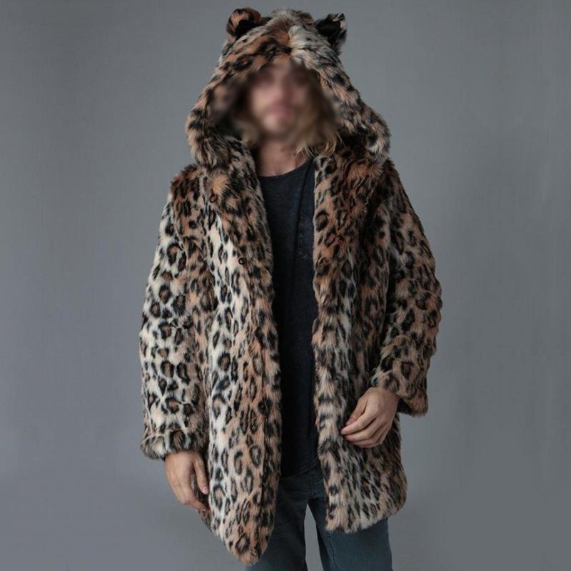 Men's Leopard Print Warm Mid-Length Fur Coat 37463348Y