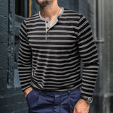 Men's Casual Striped Henley Slim Fit Long Sleeve T-Shirt 92287197M