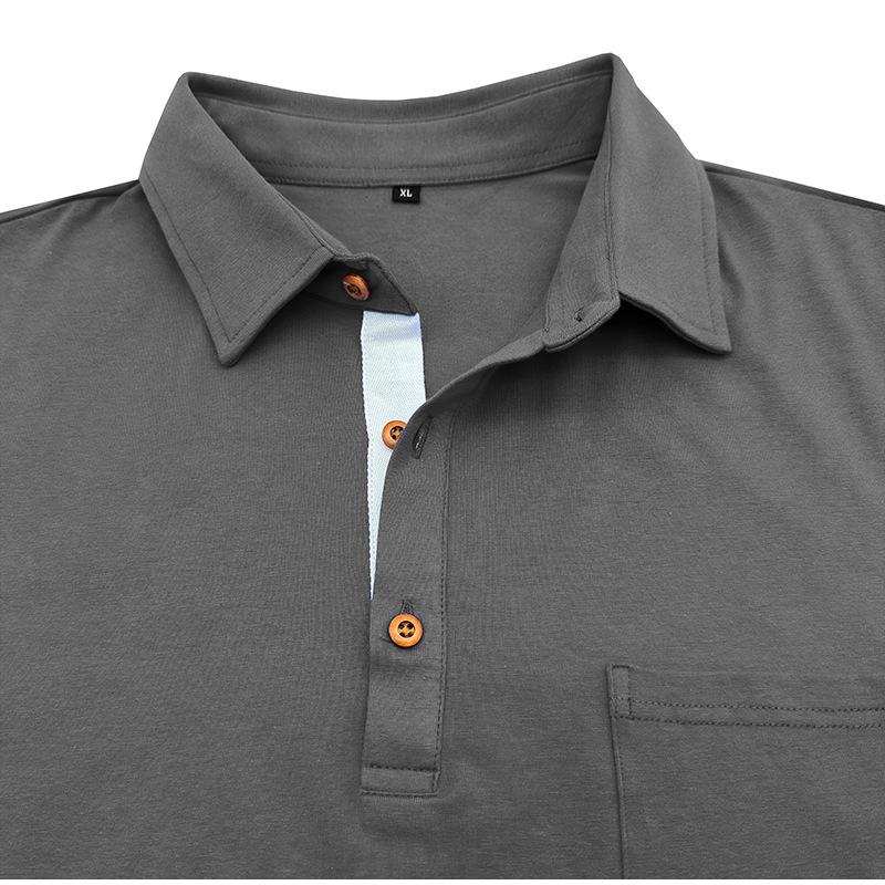 Men's Casual Chest Pocket Lapel Long Sleeve Polo Shirt 02577837Y