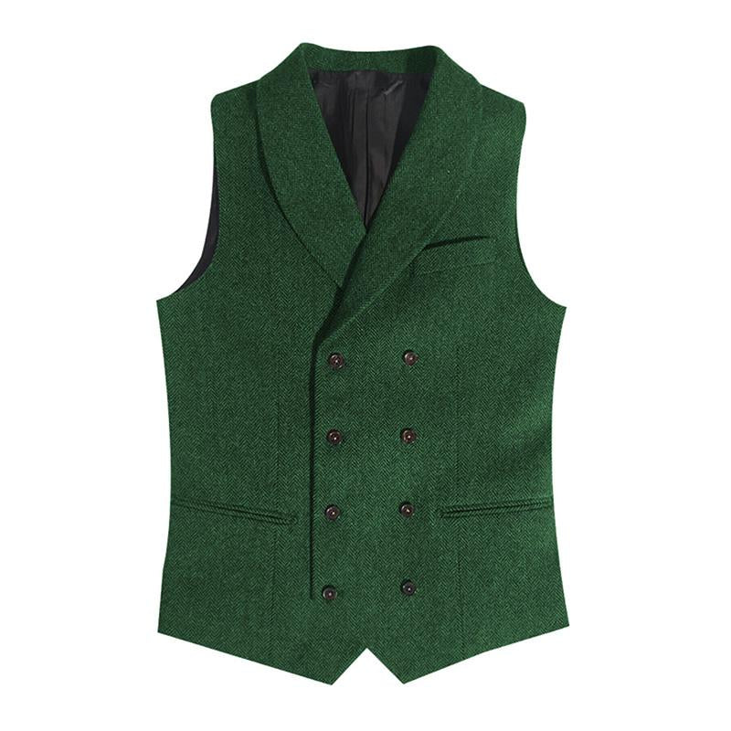 Men's Vintage Lapel Double Breasted Herringbone Slim Fit Suit Vest 66477441M