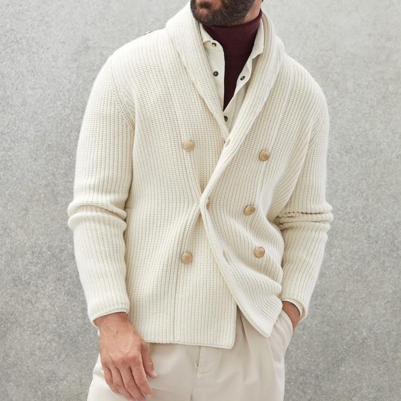 【24-hour shipping】Men's Casual Solid Color Lapel Double Breasted Knitted Cardigan 94737821M