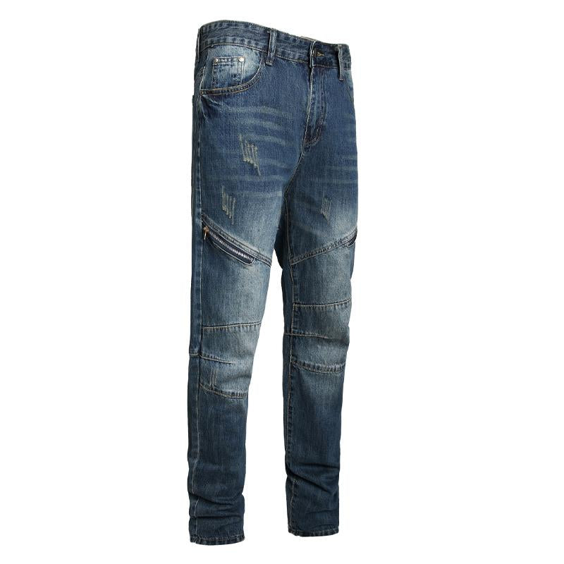 Men's Zipper Decorated Jeans Straight Leg Pants 37961676X