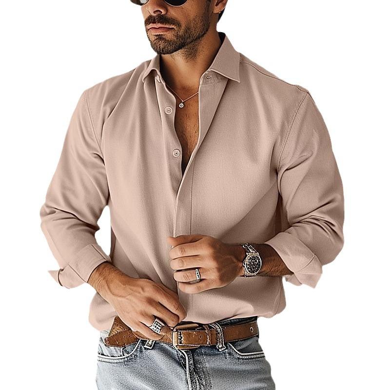 Men's Casual Cotton Blend Lapel Slim Fit Long Sleeve Shirt 12797211M