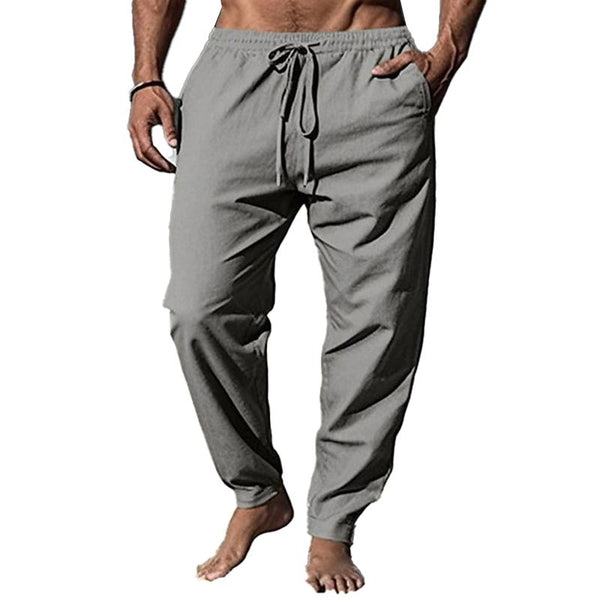 Men's Cotton and Linen Solid Color Drawstring Casual Pencil Pants 37223984X