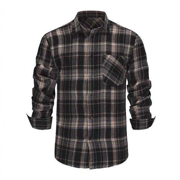 Men's Retro Casual Plaid Lapel Long Sleeve Shirt 89824151TO