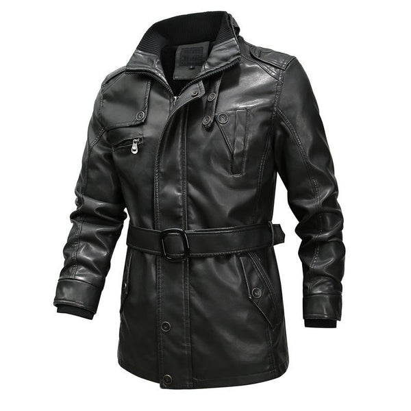Men's Solid Color Stand Collar Motorcycle PU Leather Coat 24532986X