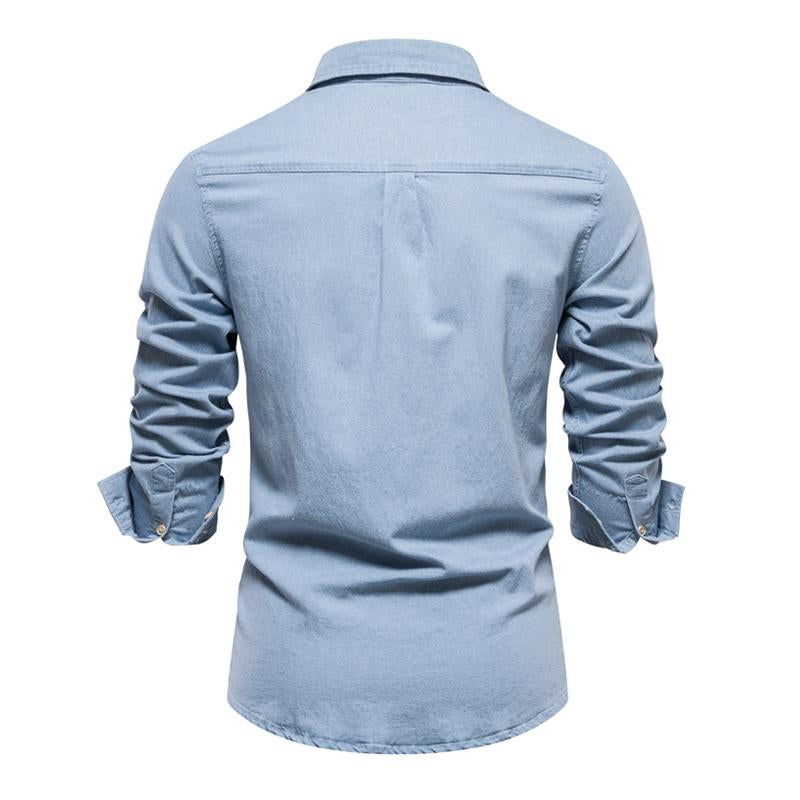 Men's Solid Color Casual Long Sleeve Denim Shirt 04585053X