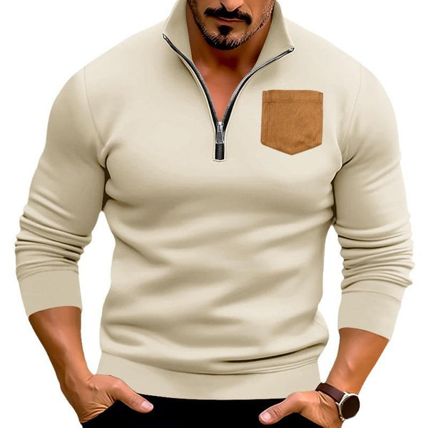 Men's Solid Plush Zipper Stand Collar Long Sleeve Sweatshirt 33468361Z