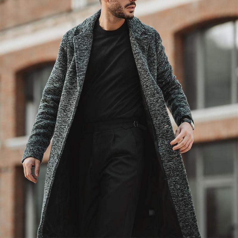 Men's Retro Notched Lapel Slim Fit Mid-Length Coat 93688805M