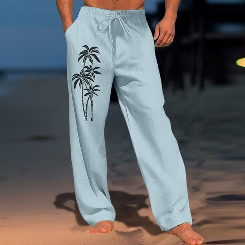 Men's Casual Solid Color Coconut Printed Beach Straight Leg Pants 98073205Y