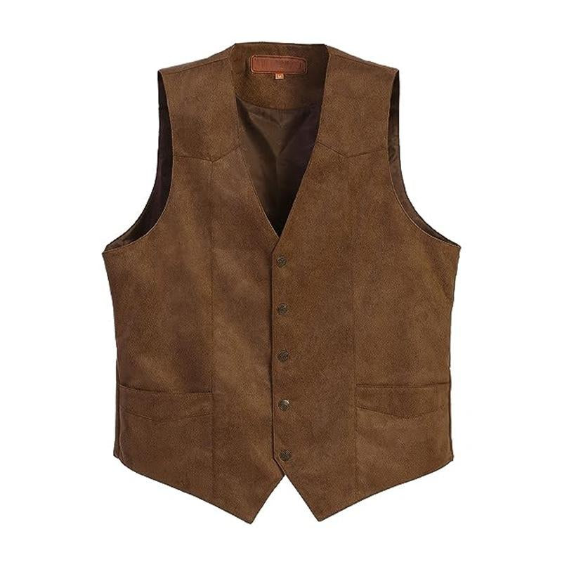 Men's Vintage Solid Color Suede V-Neck Vest 31382243Y