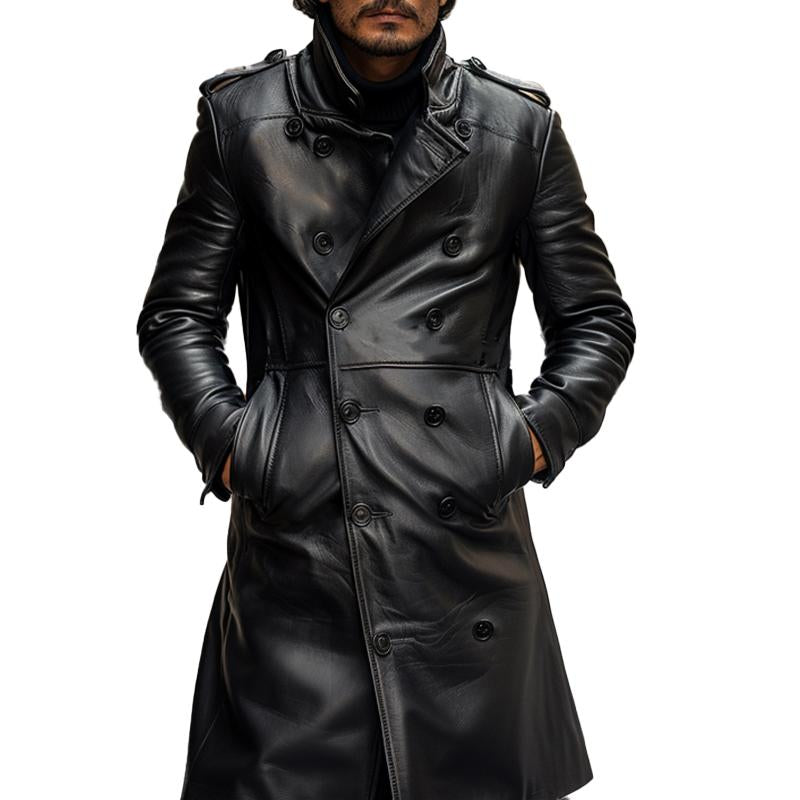 Men's Vintage Double Breasted Leather Coat 27479166X