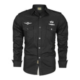 Men's Casual Outdoor Lapel Embroidered Workwear Long Sleeve Shirt 70656499M