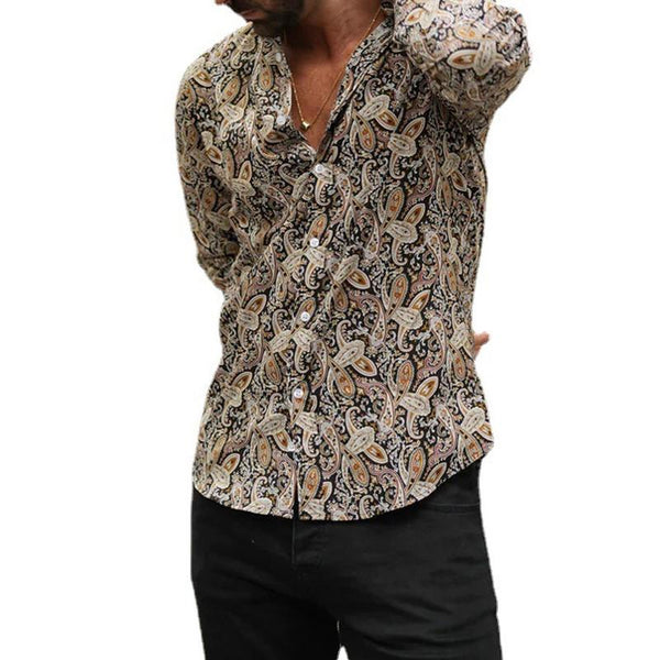 Men's Casual Cardigan Printed Long Sleeve Shirt 48124487U