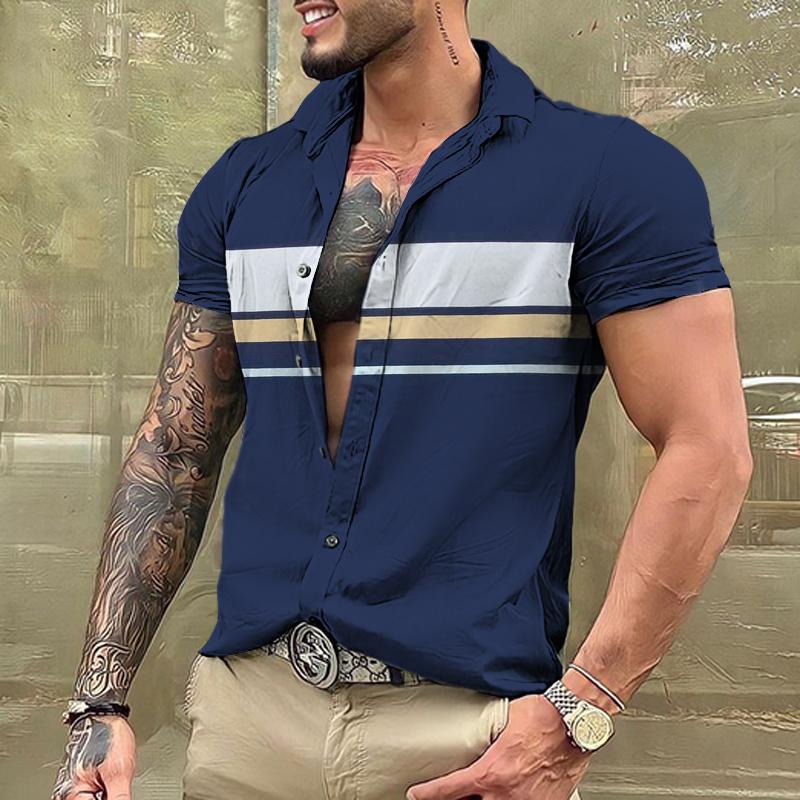 Men's Casual Simple Lapel Short Sleeve Shirt 07911845TO