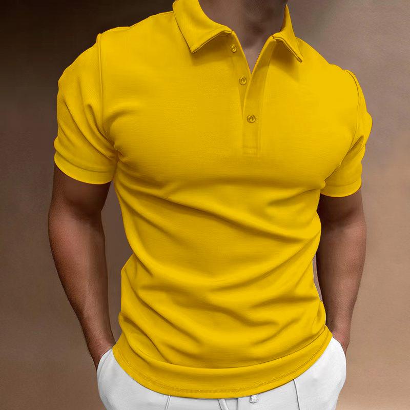 Men's Solid Slim Lapel Short Sleeve Casual Polo Shirt 37773773Z