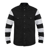 Men's Vintage Striped Stitching Lapel Single-Breasted Long-Sleeved Overshirt 92812875M