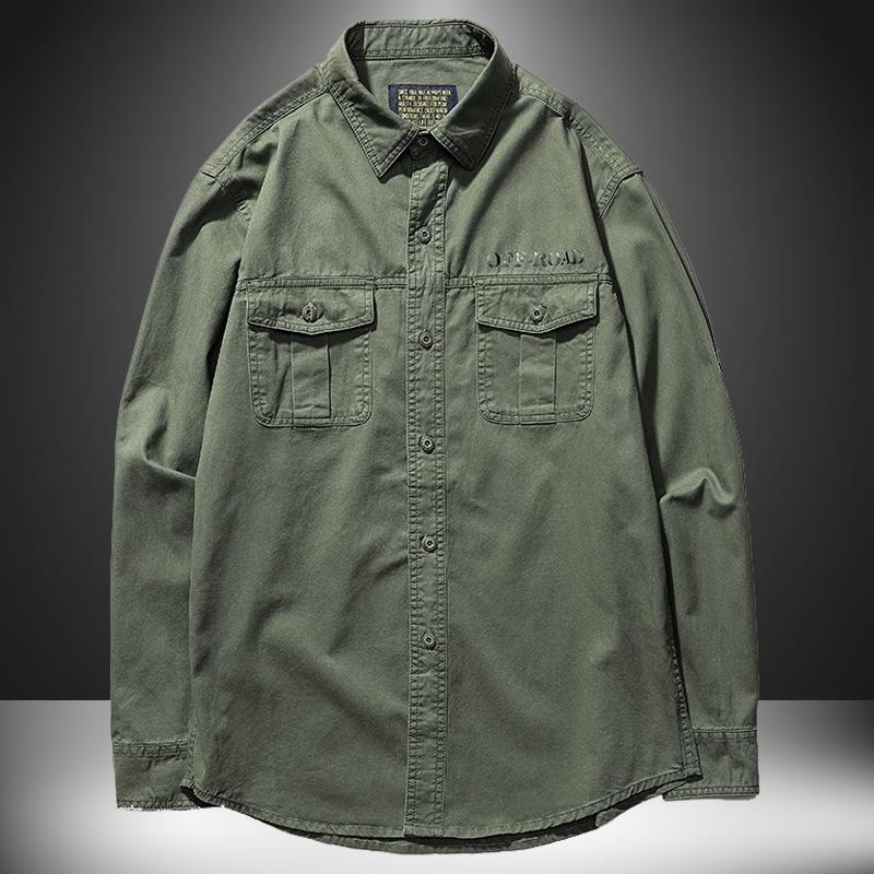 Men's Vintage Solid Color Cargo Long Sleeve Shirt 56634963Y