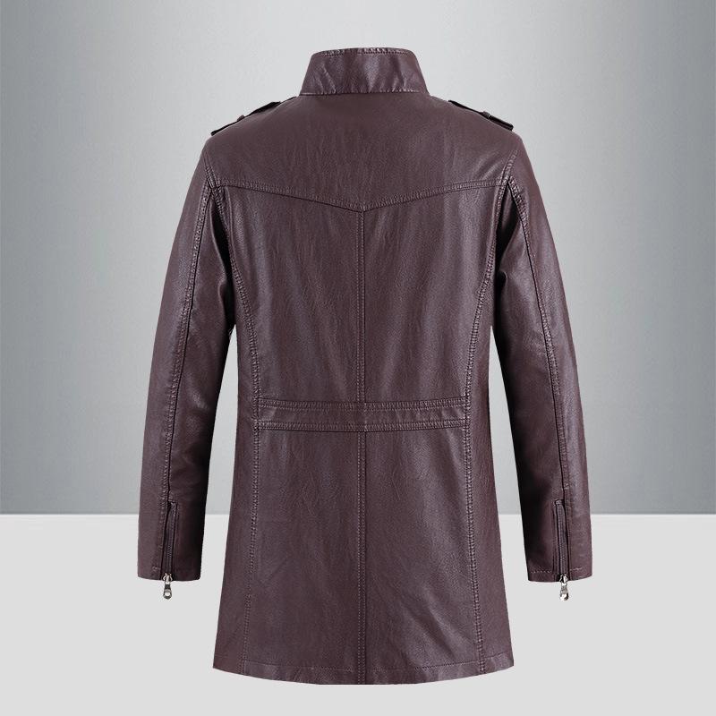 Men's Mid-length Stand Collar Leather Coat 31234724U