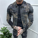 Men's Vintage Lapel Denim Print Jacket 84041459X