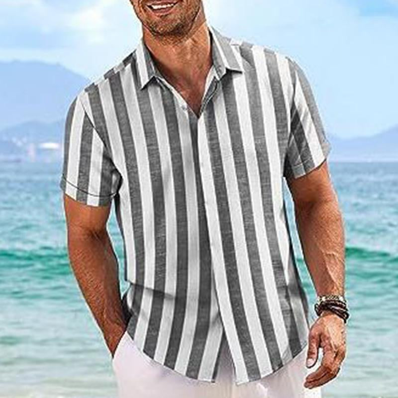 Men's Casual Striped Lapel Short Sleeve Shirt 06762420X