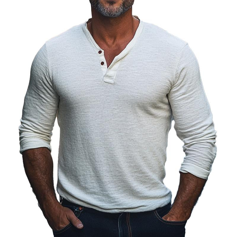 Men's Cotton Blend Henley Neck Long Sleeve T-Shirt 67758506X