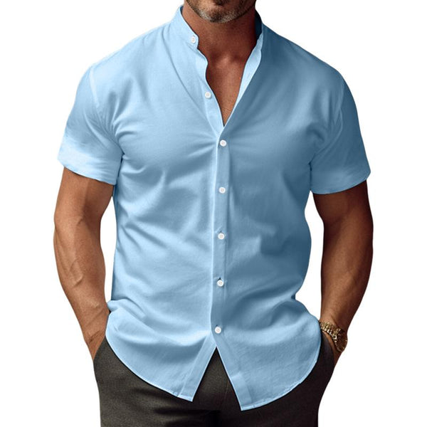 Men's Hawaiian Solid Color Stand Collar Short Sleeve Shirt 50841180X