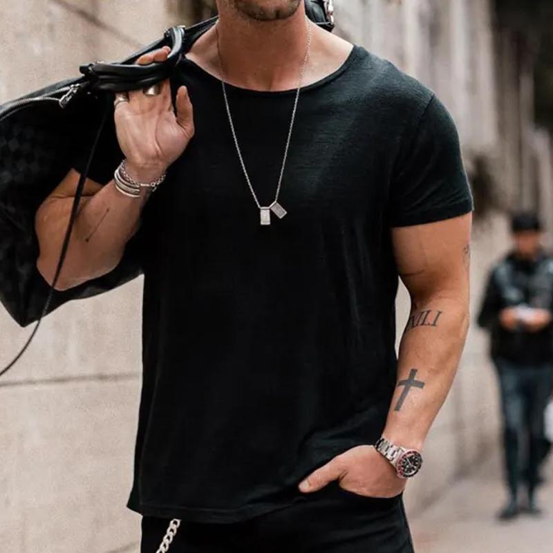 Men's Casual Solid Color Loose Round Neck Short Sleeve T-Shirt 53669259Y