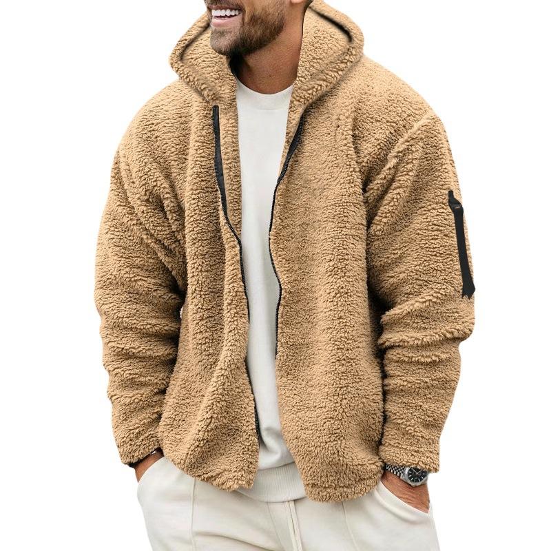 Einfarbige, warme, lockere Doppelfleece-Kapuzenjacke für Herren 18771046X