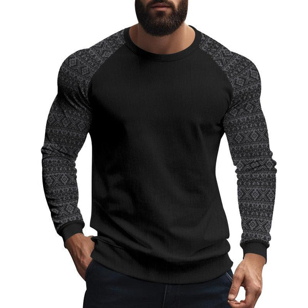 Men's Casual Waffle Print Patchwork Slim Fit Long Sleeve T-shirt 47317270M