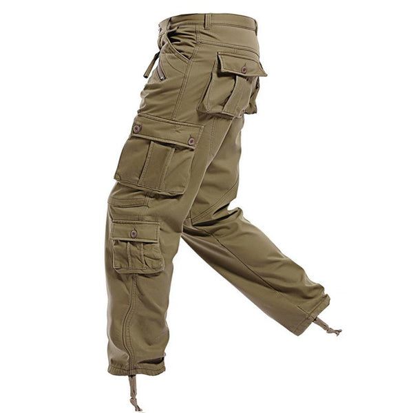 Men's Thickened Solid Color Multi-pocket Loose Cargo Trousers 07129987X