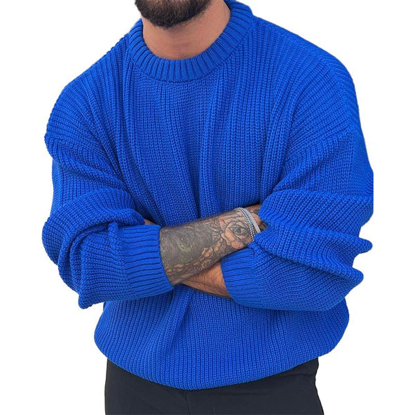 Men's Solid Color Loose Knit Crew Neck Sweater 96697233X