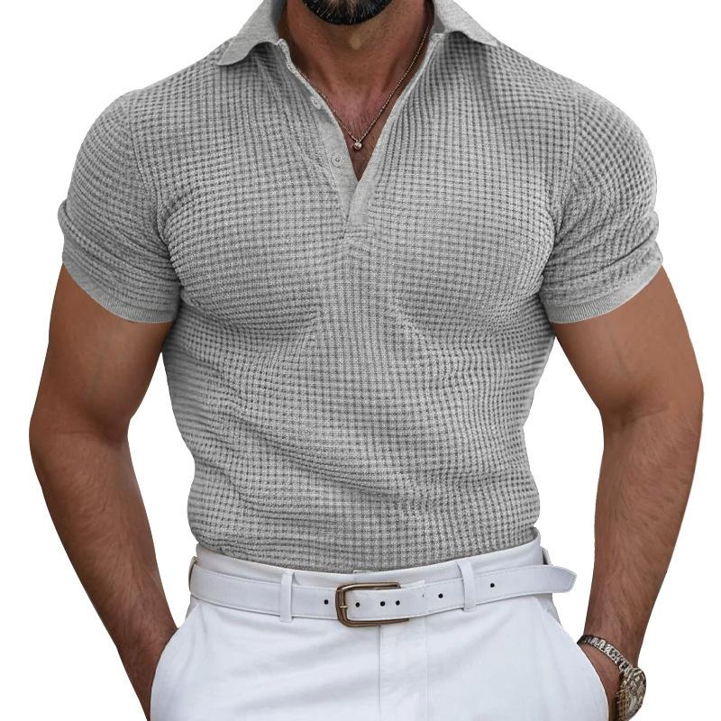 Polo informal de manga corta con solapa de gofre y corte ajustado para hombre 22672777M