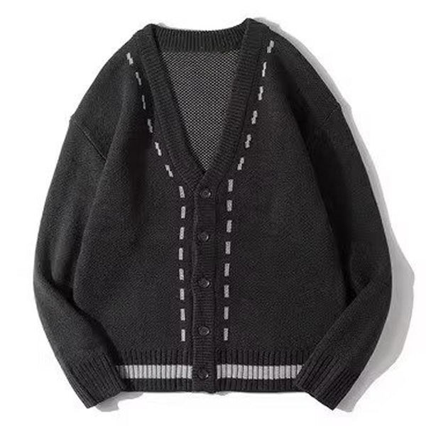 Men's V-neck Simple Loose Knitted Cardigan 66662087X