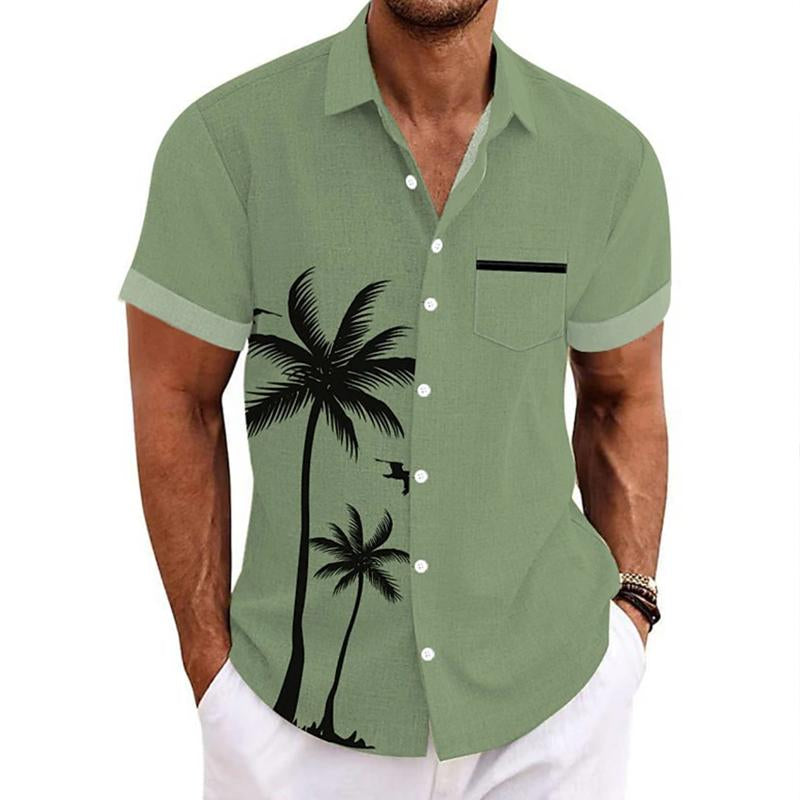 Men's Casual Coconut Tree Printed Vacation Short Sleeved Shirt 06441337Y