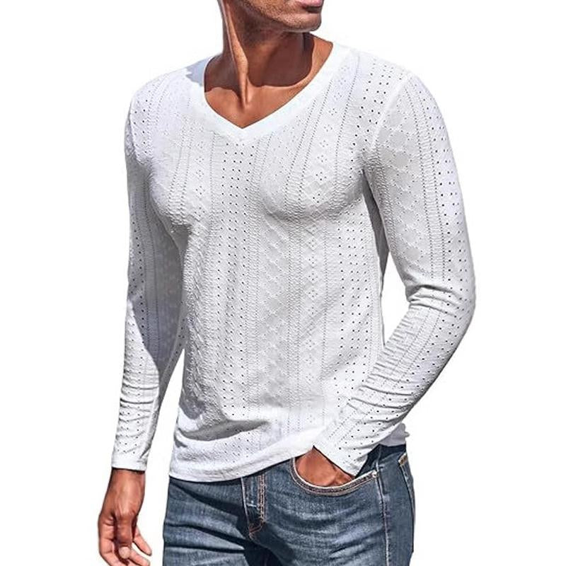 Men's Knitted Jacquard V-neck Long-sleeved T-shirt 47201390X