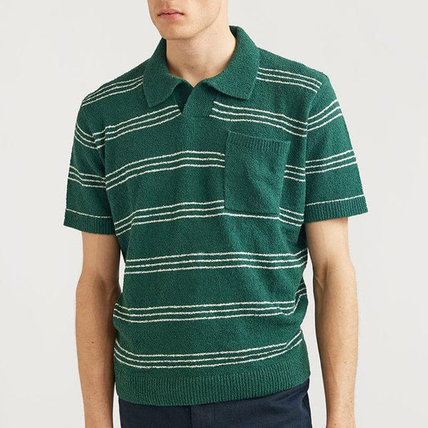 Men's Striped Lapel Short Sleeve Knit Polo Shirt 99107619Z