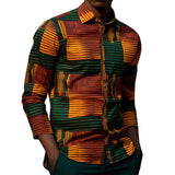 Men's Vintage African Print Lapel Long Sleeve Shirt 82083589M