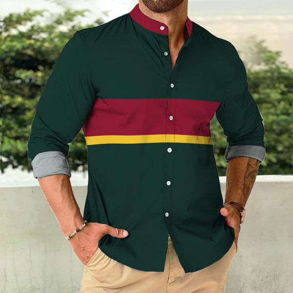 Men's Casual Color Block Stand Collar Shirt 44645496TO