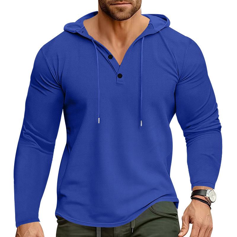 Men's Solid Color Waffle Loose Long Sleeve Casual Hoodie 98061858Z