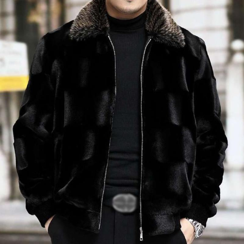 Men's Vintage Imitation Fur Warm Thickened Lapel Jacket 28403659M