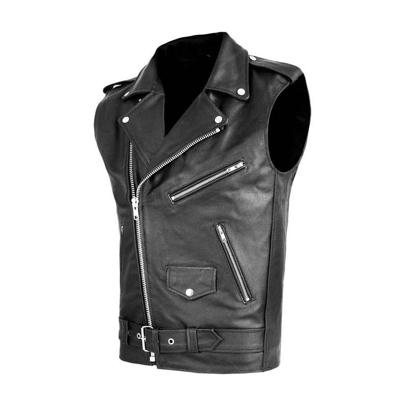 Men's Vintage Leather Lapel Biker Zipper Vest 95343066K