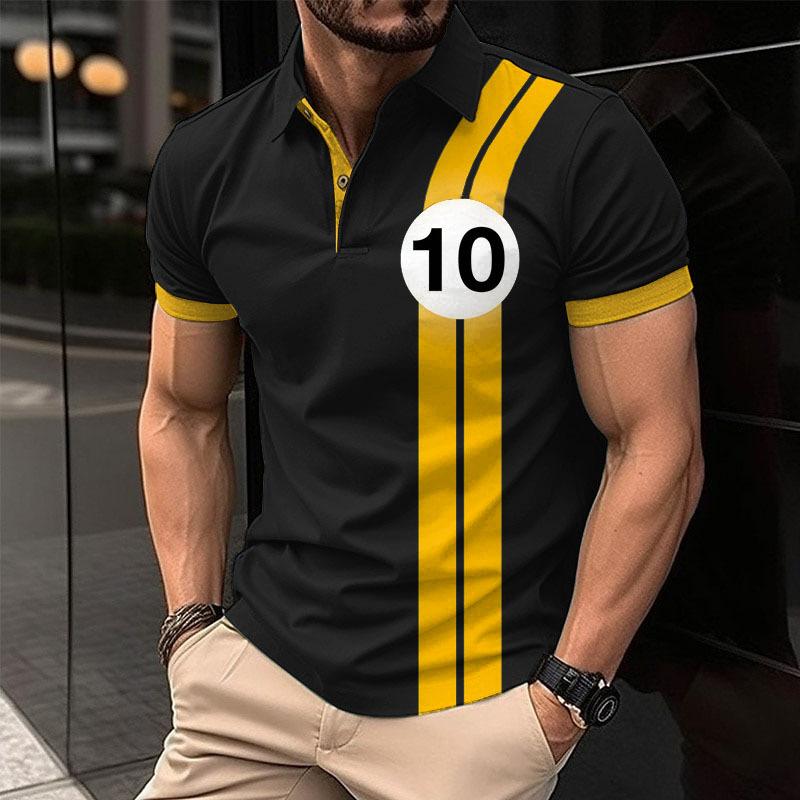Men's Colorblock Numbers Print Short Sleeve Golf Polo Shirt 69007998Z