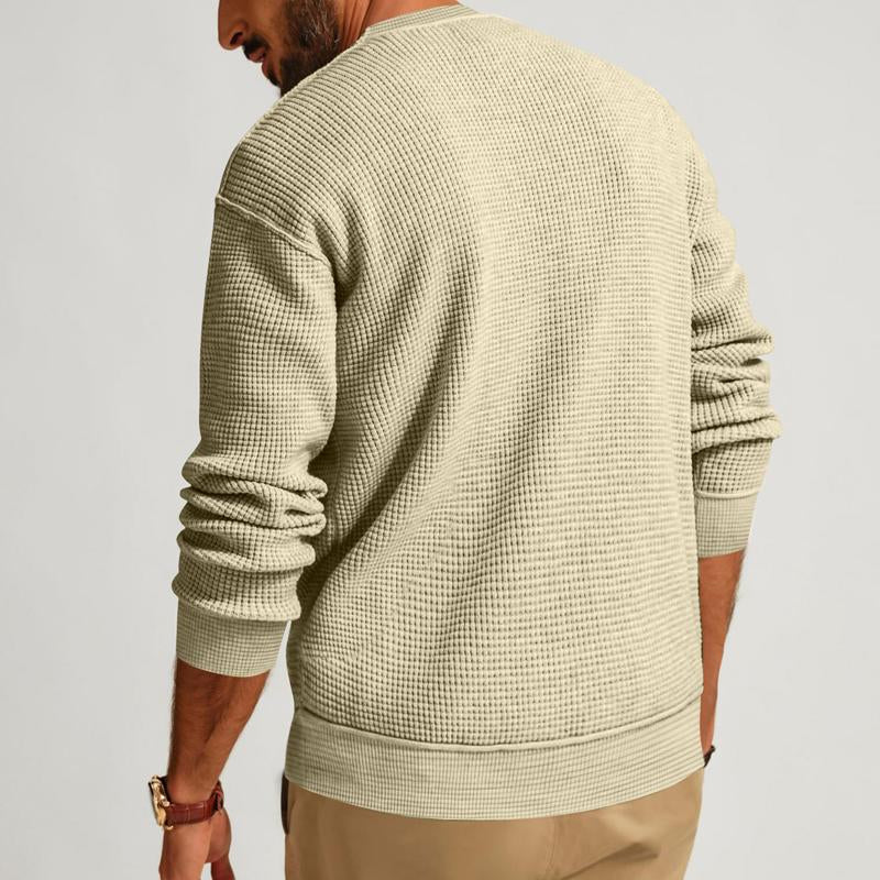 Men's Loose Crew Neck Waffle Henley Sweatshirt 92516898X