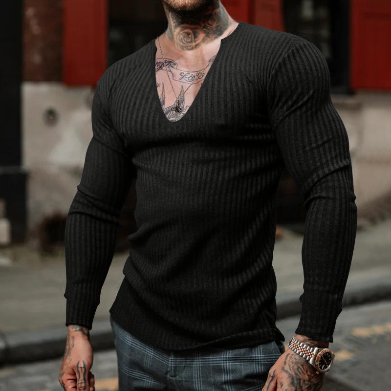 Men's Thin V-neck Long-sleeved Knitted T-shirt 53628814X