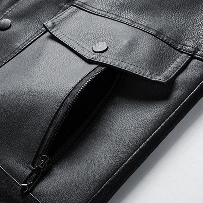 Men's Stylish Contrast Lapel Single Breasted Leather Jacket 60161089M
