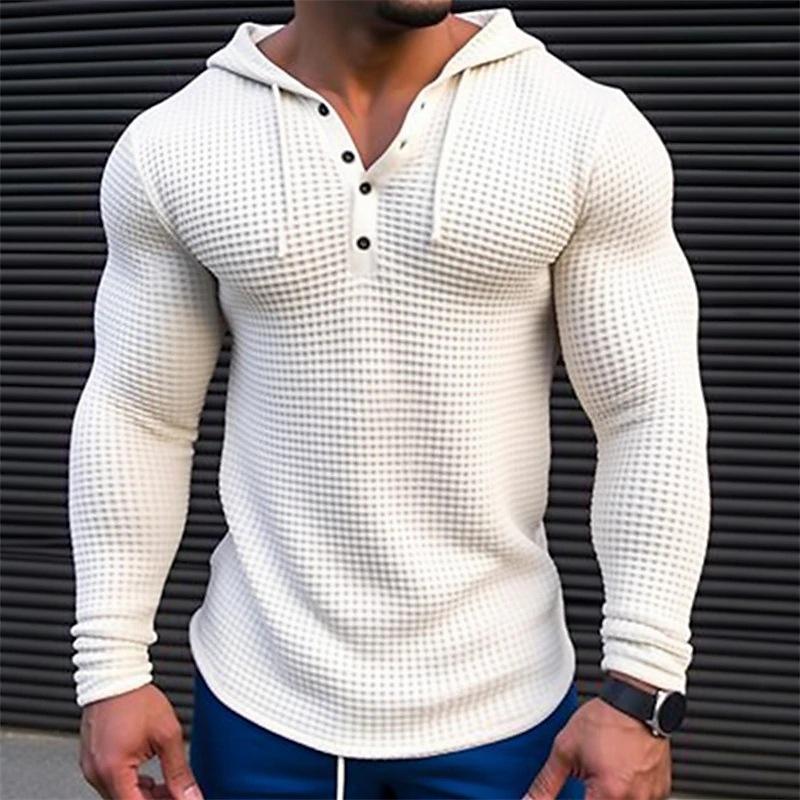 Men's Solid Waffle Long Sleeve Casual Hoodie 80077688Z