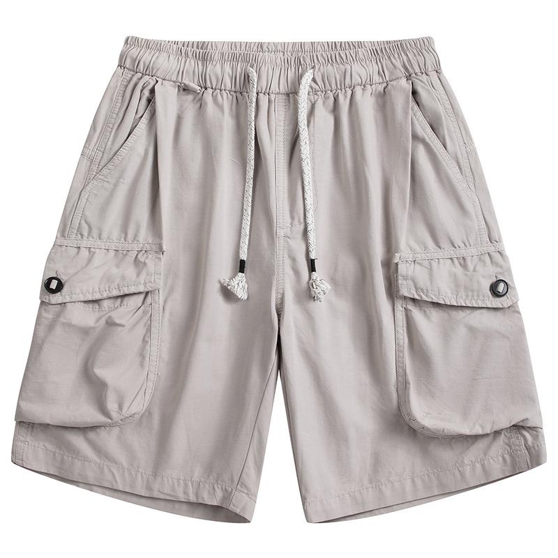 Men's Casual Cotton Loose Multi-Pocket Elastic Waist Cargo Shorts 73314173M